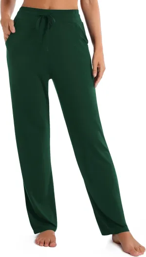 Urban CoCo Women's Straight Leg Long Pants Elastic High Waist Drawstring Casual Trousers with Pockets