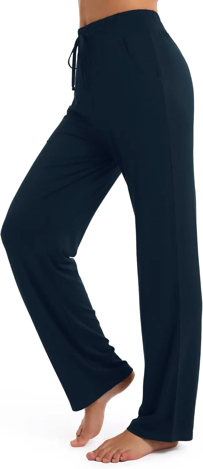 Urban CoCo Women's Straight Leg Long Pants Elastic High Waist Drawstring Casual Trousers with Pockets