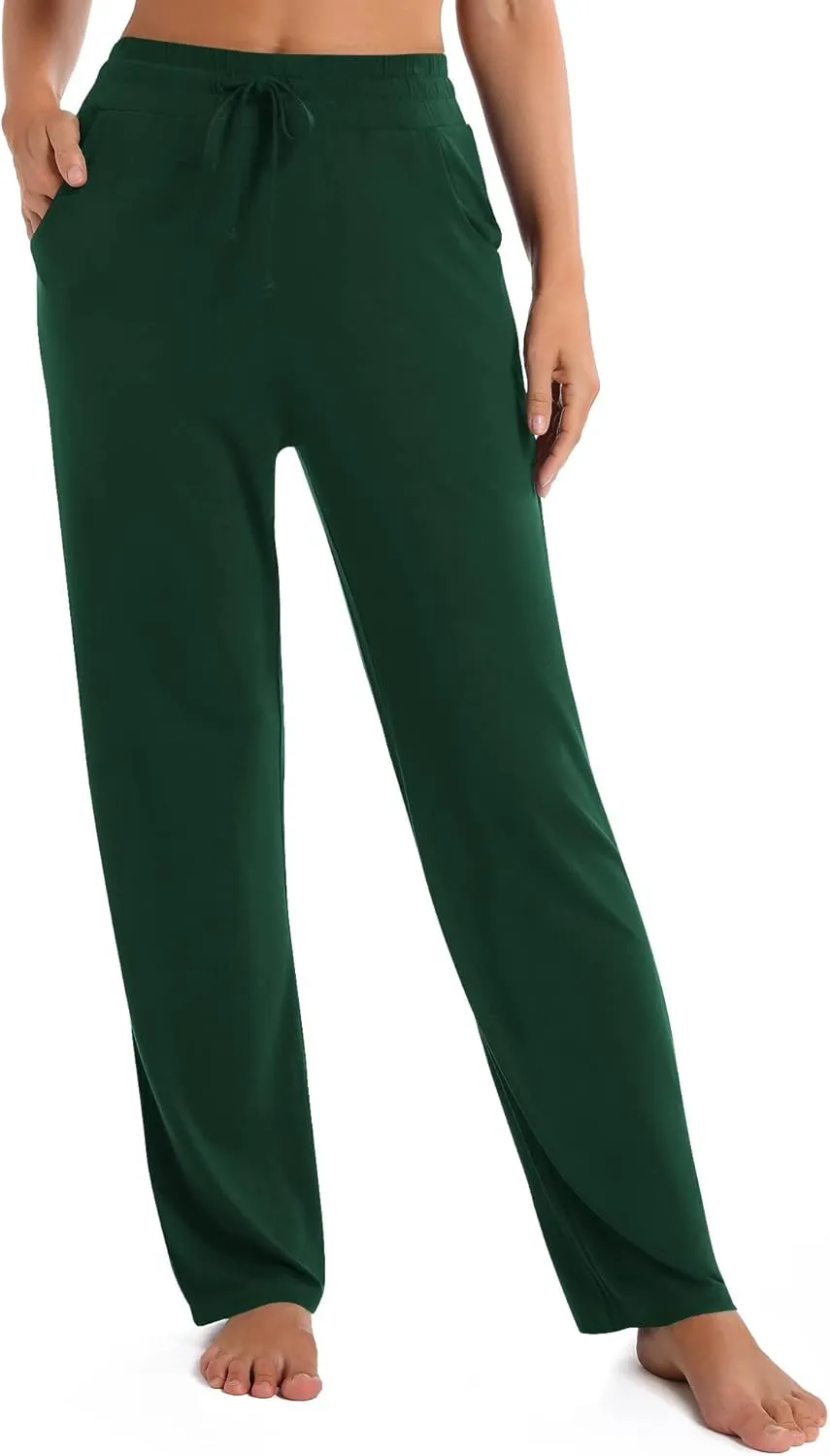Urban CoCo Women's Straight Leg Long Pants Elastic High Waist Drawstring Casual Trousers with Pockets