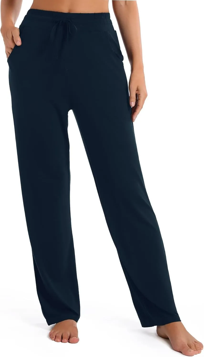 Urban CoCo Women's Straight Leg Long Pants Elastic High Waist Drawstring Casual Trousers with Pockets