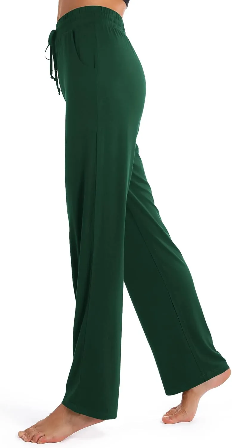 Urban CoCo Women's Straight Leg Long Pants Elastic High Waist Drawstring Casual Trousers with Pockets