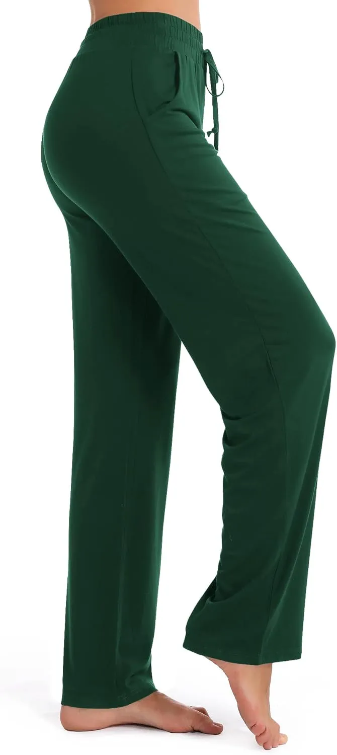 Urban CoCo Women's Straight Leg Long Pants Elastic High Waist Drawstring Casual Trousers with Pockets