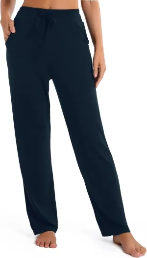Urban CoCo Women's Straight Leg Long Pants Elastic High Waist Drawstring Casual Trousers with Pockets