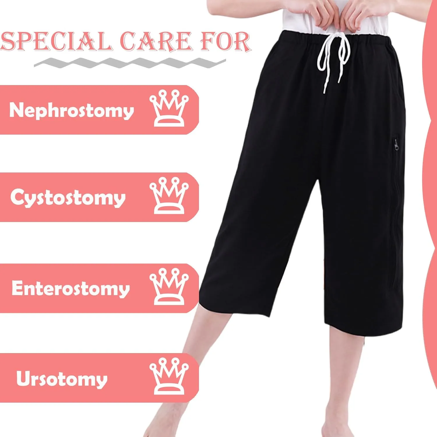 Urine Bag Holder Pants with Zippered Pockets,Incontinence Catheter Pants,Urine Bag Holder Trousers for Nephropathy Nephrostomy,Cystostomy,Eelderly