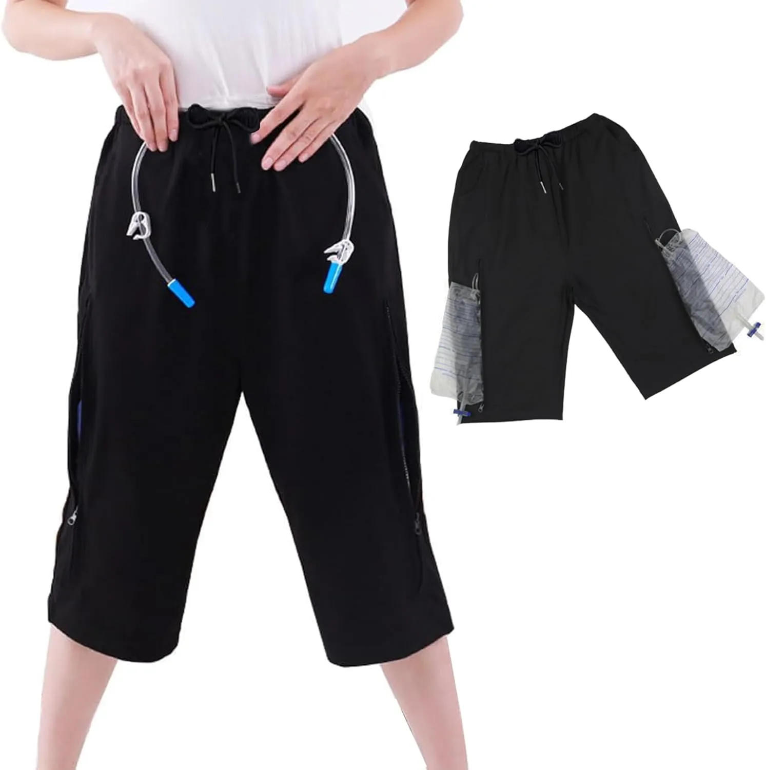 Urine Bag Holder Pants with Zippered Pockets,Incontinence Catheter Pants,Urine Bag Holder Trousers for Nephropathy Nephrostomy,Cystostomy,Eelderly