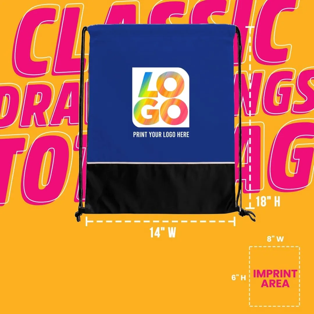 USMG Two Tone Classic Drawstring Tote Bags with Full Color Imprint for Marketing & Events