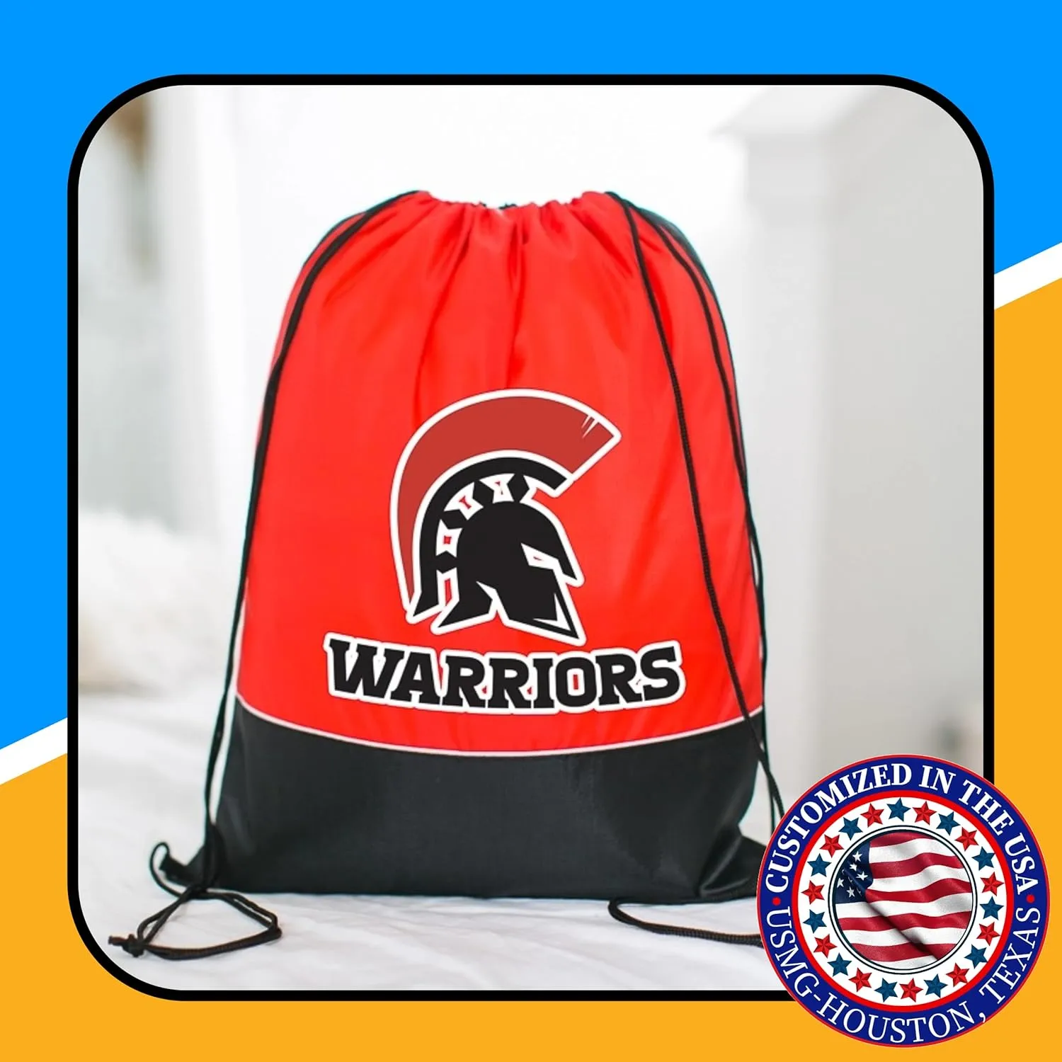 USMG Two Tone Classic Drawstring Tote Bags with Full Color Imprint for Marketing & Events
