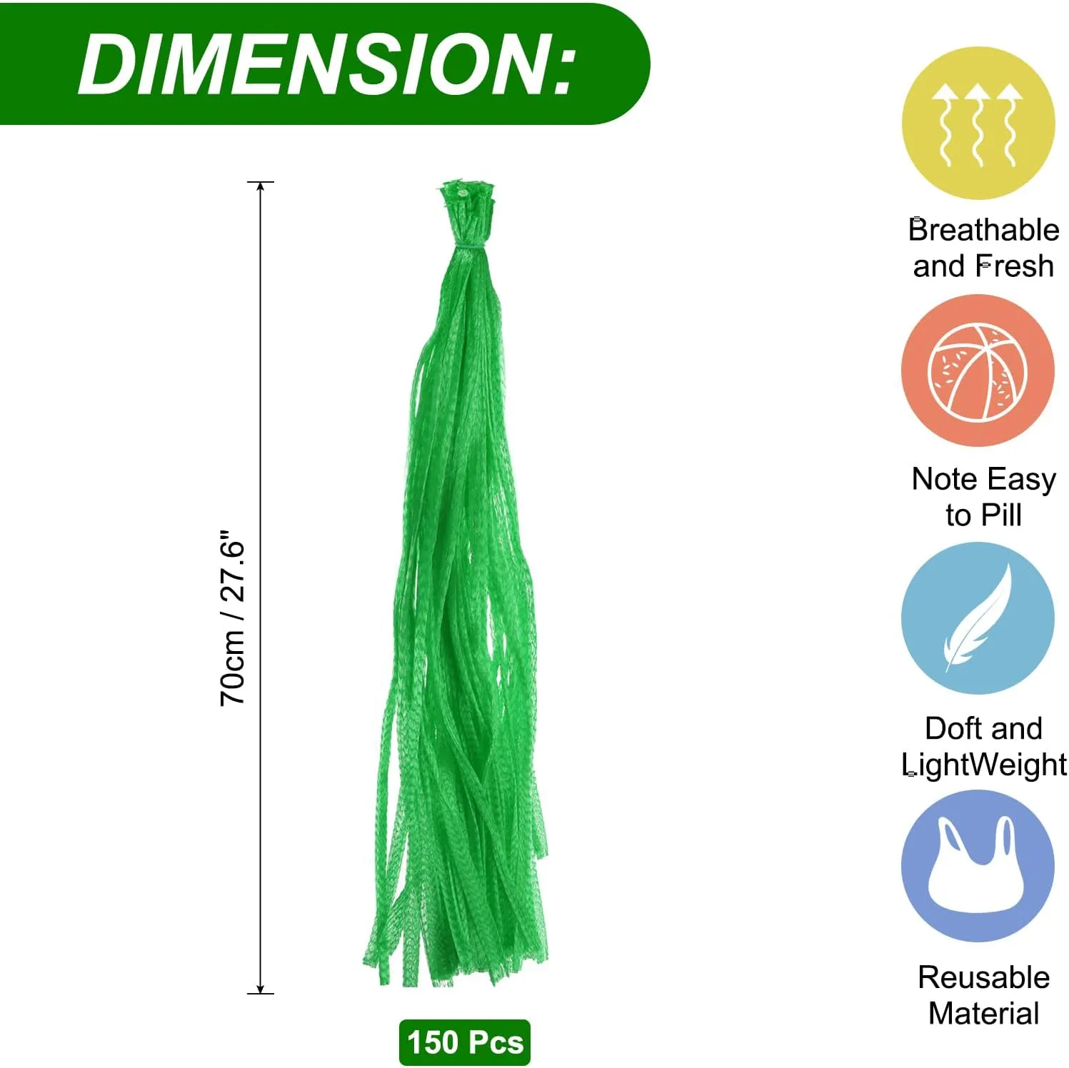 uxcell 150pcs Egg Hatching Bags, 28 Inch Mesh Nylon Netting Reusable Produce Mesh Bags Strong Stretchable Plastic Seafood Boil Bags for Fruits Vegetables Storage, Green