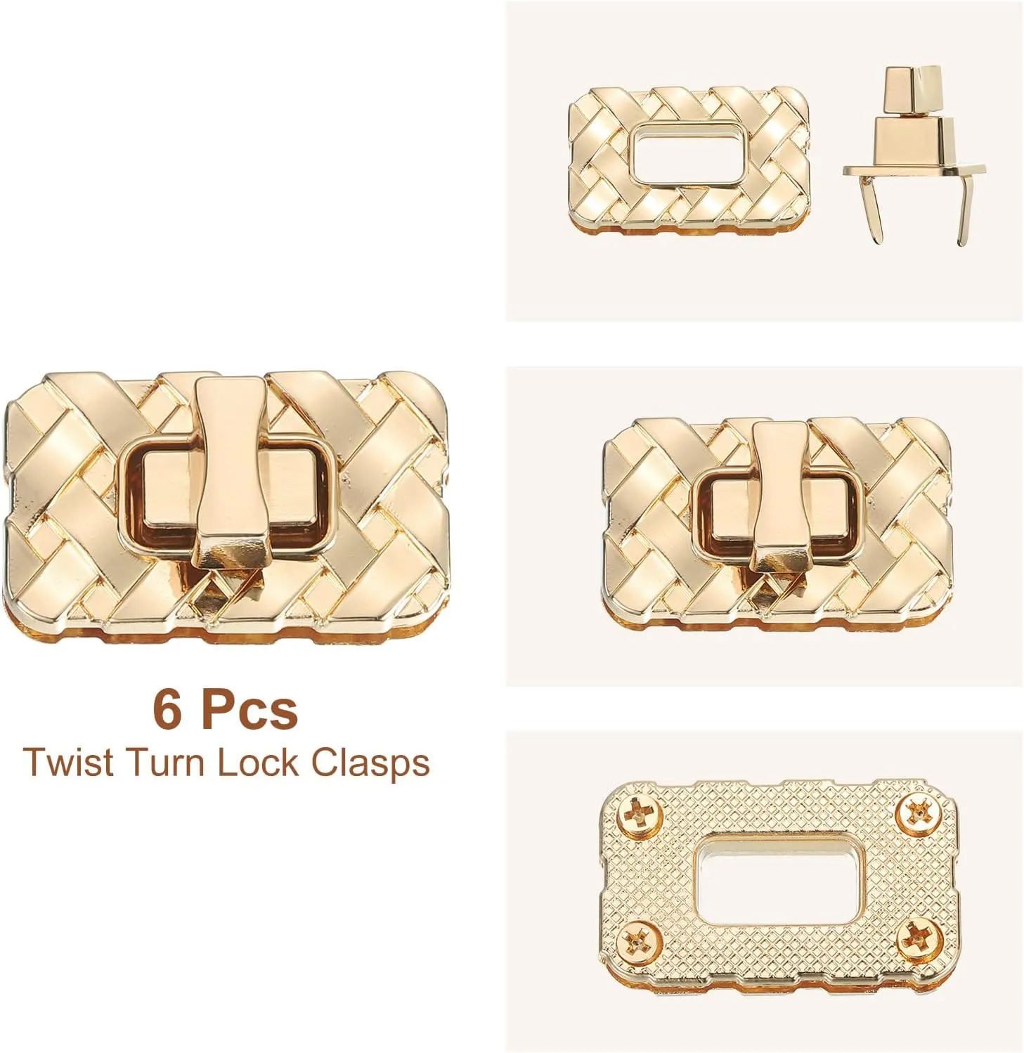 uxcell 6Pcs Twist Turn Lock Clasp, 1.38" x 0.79" Closures Lock Fasteners for Purse Aluminum Alloy Rectangle Bag Closure Clip Hardware Accessories for DIY Handbag Craft, Gold