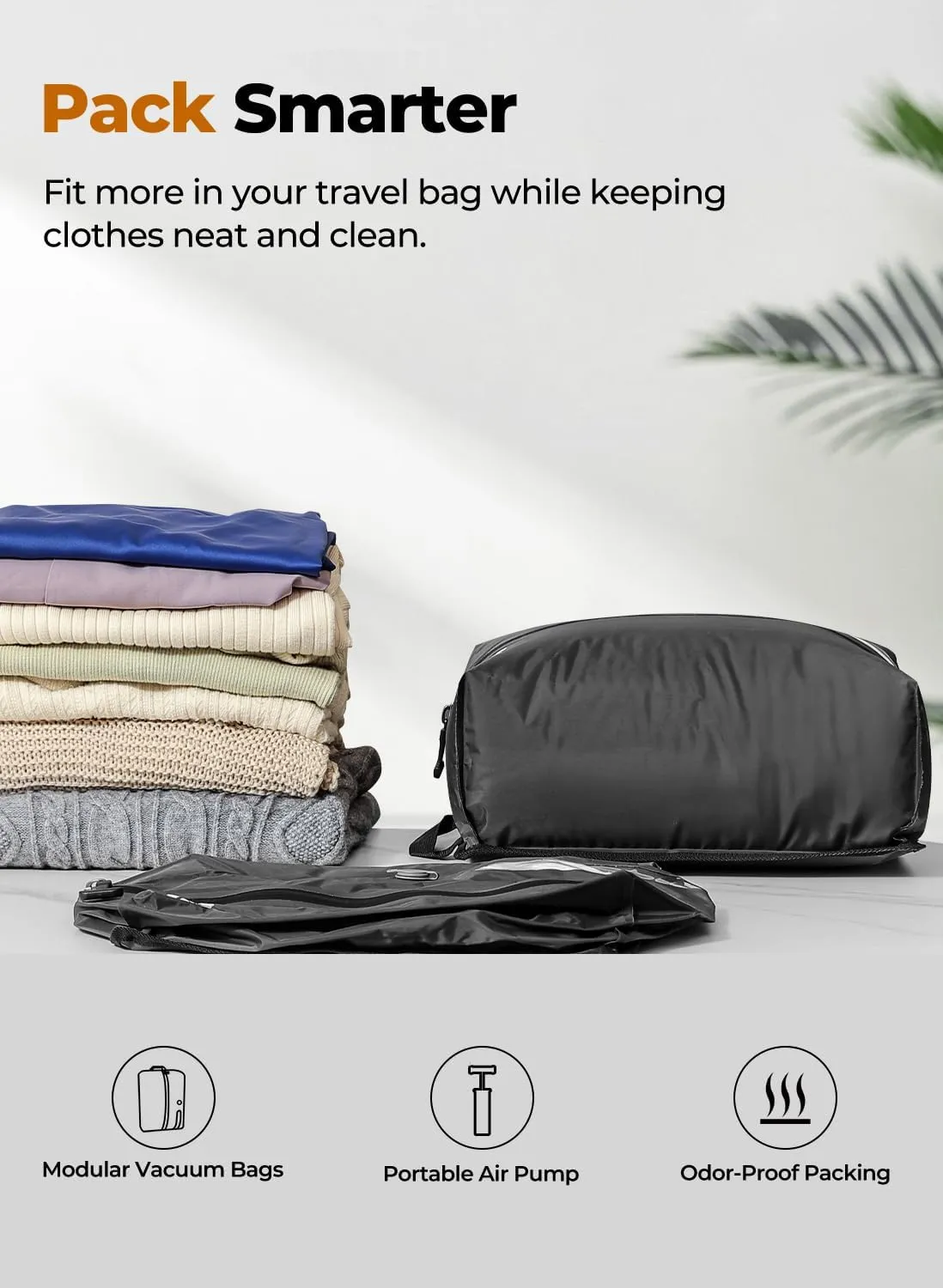 Vacuum Bags for Travel with Pump, Reusable Space Saver Bag, IP67 Waterproof Vacuum Packing Cubes for Travel Suitcases and Backpack (1PC   PUMP)
