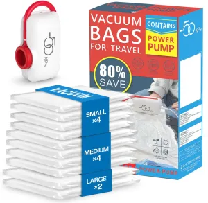 Vacuum Storage Bags for Travel, 10 Pack Vacuum Seal Bags for Clothing Travel, Compression Packing Kit with High Pressure Electric Pump, Space Saver for Clothes Luggage Traveling