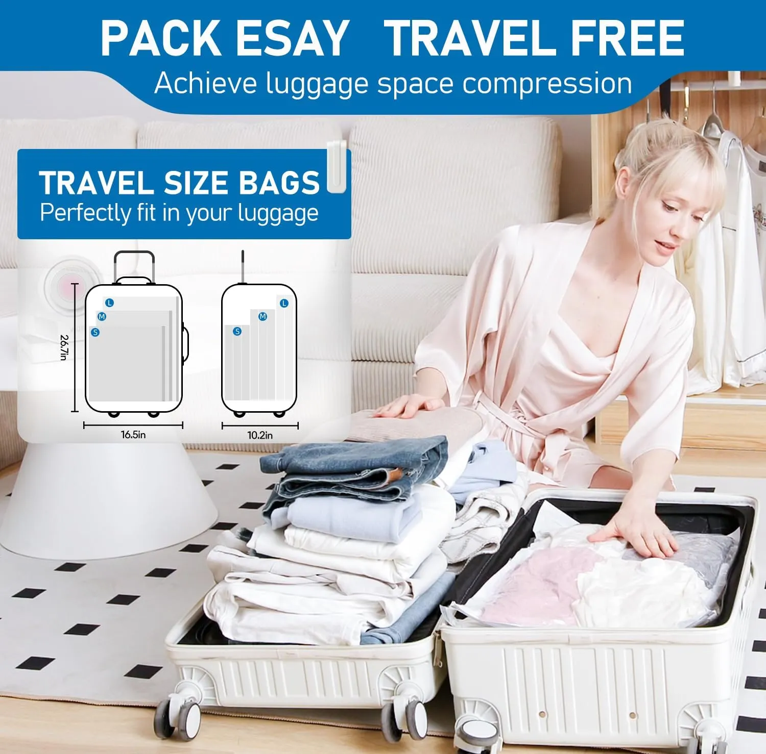 Vacuum Storage Bags for Travel, 10 Pack Vacuum Seal Bags for Clothing Travel, Compression Packing Kit with High Pressure Electric Pump, Space Saver for Clothes Luggage Traveling