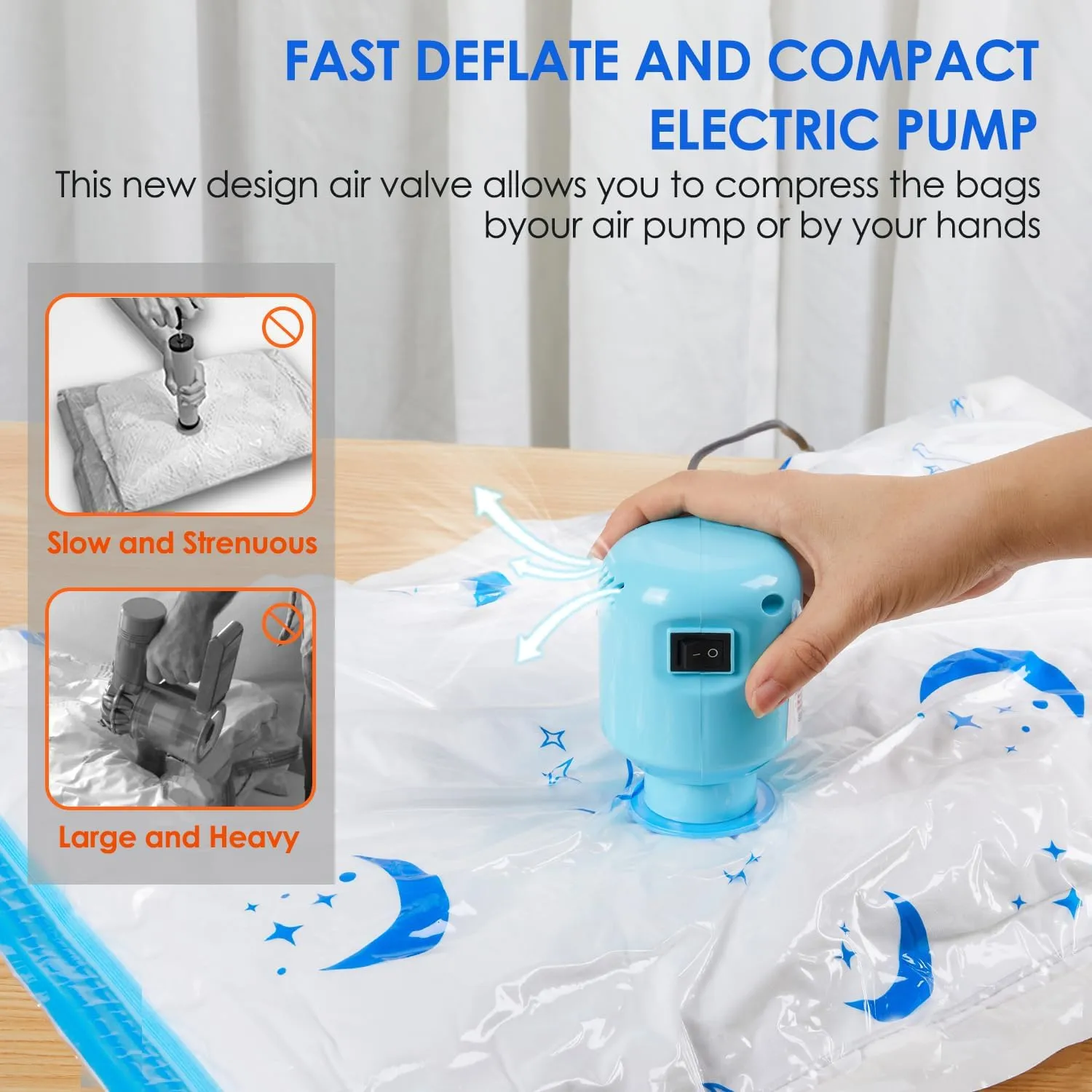 Vacuum Storage Bags with Electric Pump, 12 Pack Combo Size Space Saver Bag for Clothes, Mattress, Blankets, Duvets, Pillows, Comforters, Travel