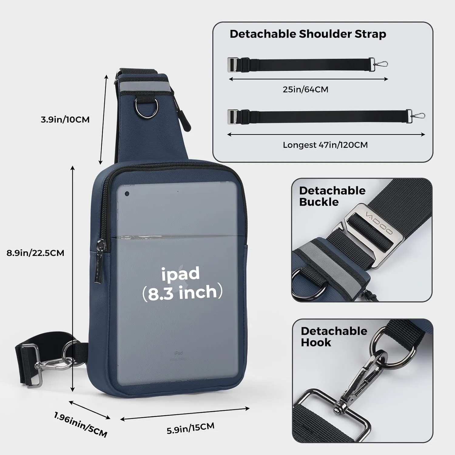 VADOO Sling Bag, Small Crossbody Bag with RFID Blocking for Women and Men, Lightweight Chest Phone Mini Bag for Travel Casual