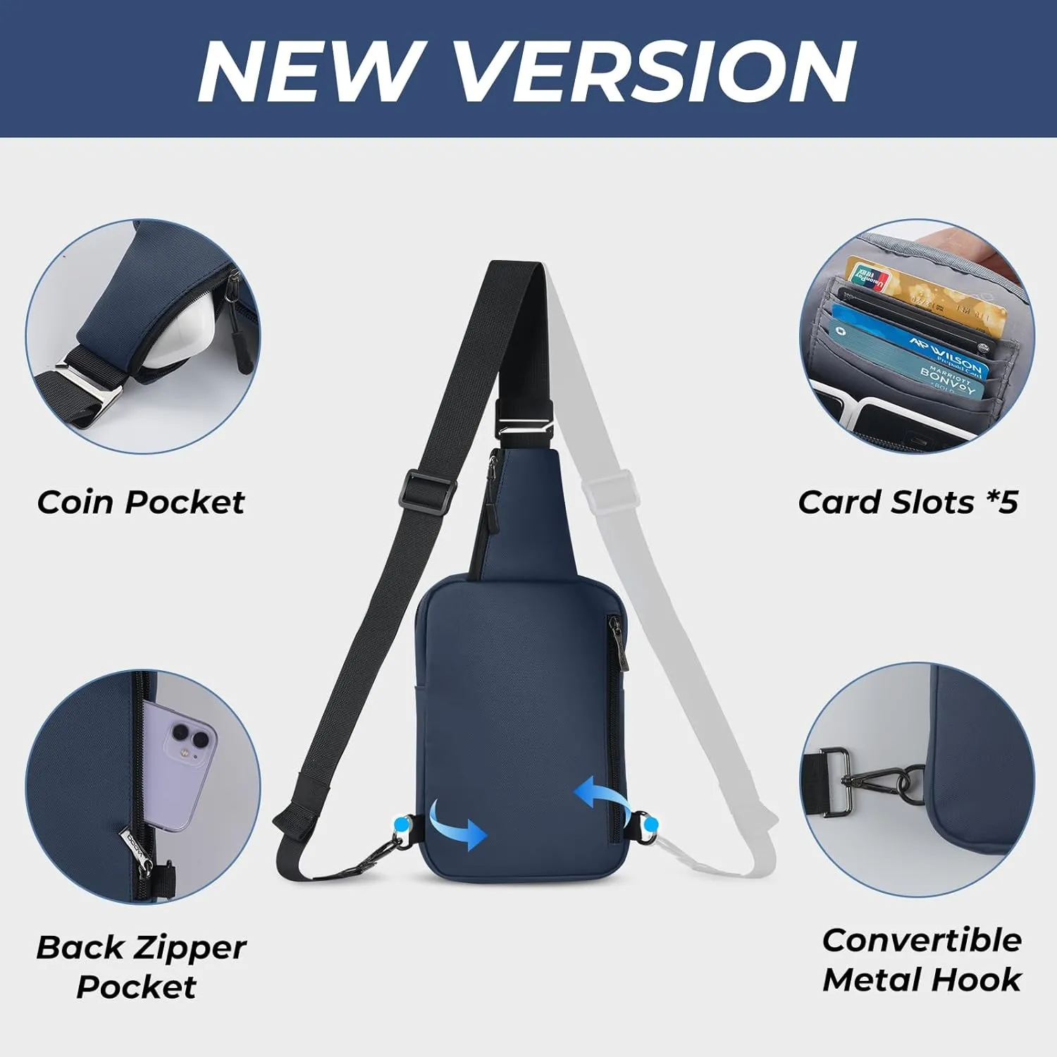 VADOO Sling Bag, Small Crossbody Bag with RFID Blocking for Women and Men, Lightweight Chest Phone Mini Bag for Travel Casual