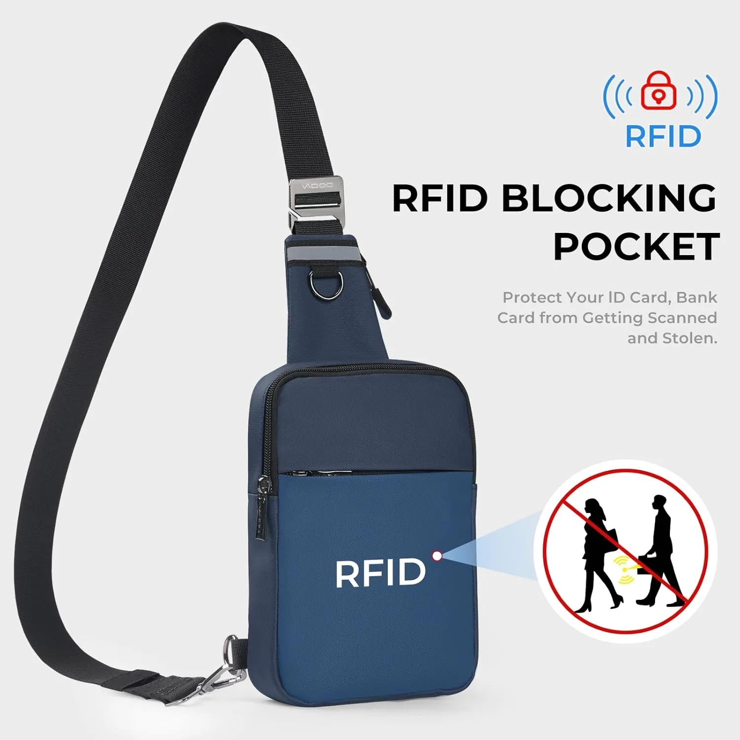 VADOO Sling Bag, Small Crossbody Bag with RFID Blocking for Women and Men, Lightweight Chest Phone Mini Bag for Travel Casual