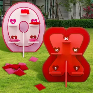 Valentine Bean Bag Game 1 Set Wood Cornhole Boards with 8 Bean Bag Throw The Bean Bag Toss Games Valentines Day Games for Outdoor Indoor Family Party Travel Activities