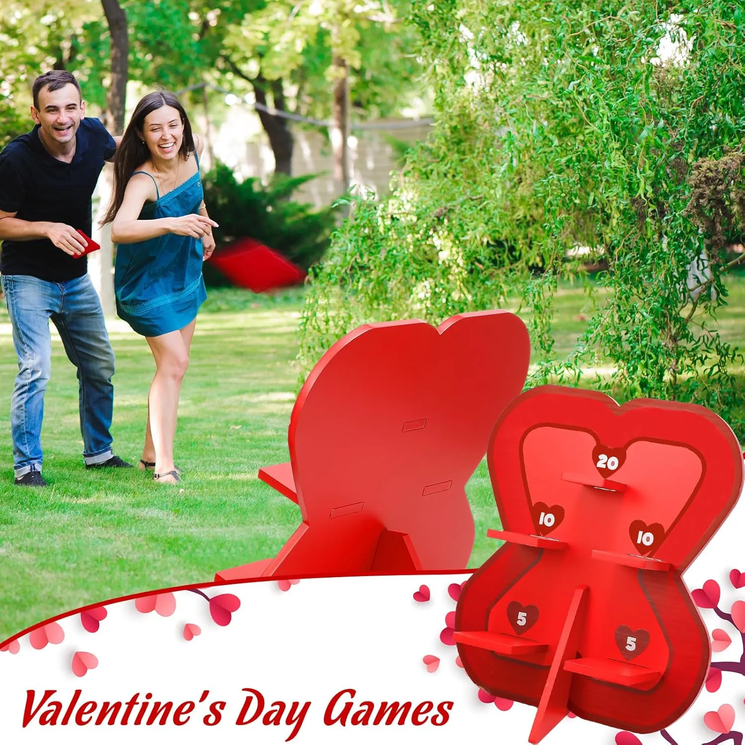 Valentine Bean Bag Game 1 Set Wood Cornhole Boards with 8 Bean Bag Throw The Bean Bag Toss Games Valentines Day Games for Outdoor Indoor Family Party Travel Activities