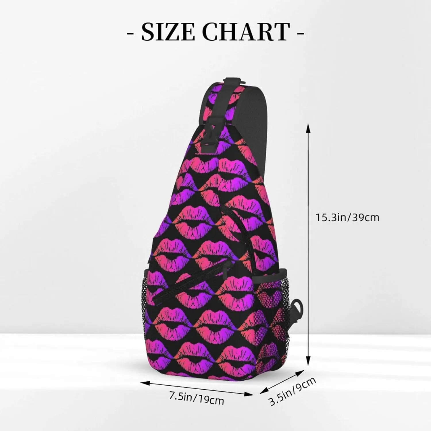 Valentines Day Colorful Pink Lips Crossbody Bag Cross Chest Bag Adjustable Sling Backpack Sports Gym Shoulder Bags Travel Cycling Daypack Diagonally Casual Rucksack