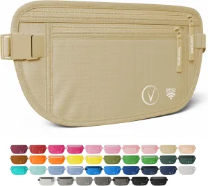 Vantamo Hidden Money Belt For Extra Safety, RFID Ultra-Thin Fanny Pack, 2 Compartment Money Bag Fits Passport & Phone