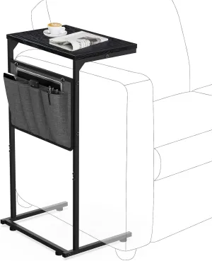 Vantic C Shaped End Table, Small Side Table for Couch and Recliner, Slide Under Sofa Tray Desk with Storage Bag for Living Room and Bedroom, Ebonized Oak
