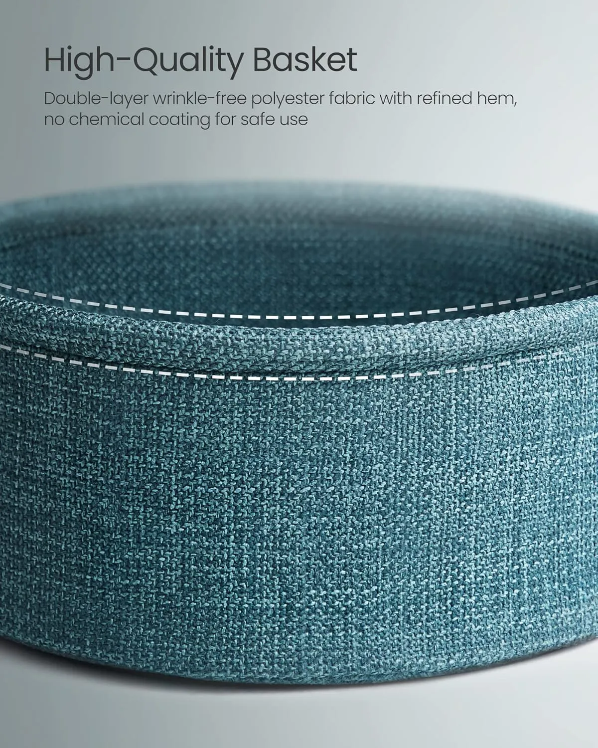 VASAGLE Small Round Side End Table, Modern Nightstand with Fabric Basket, Ebony Black and Turquoise Blue ULET223B56