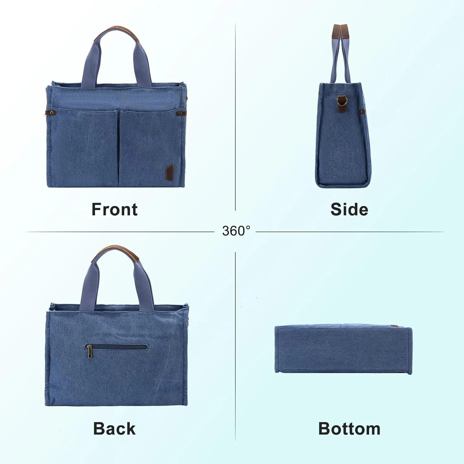 VASCHY Canvas Tote Bag for Women, Casual Sturdy Work Satchel Teachers Tote Purse with Zippers Pockets Crossbody Shoulder Bag