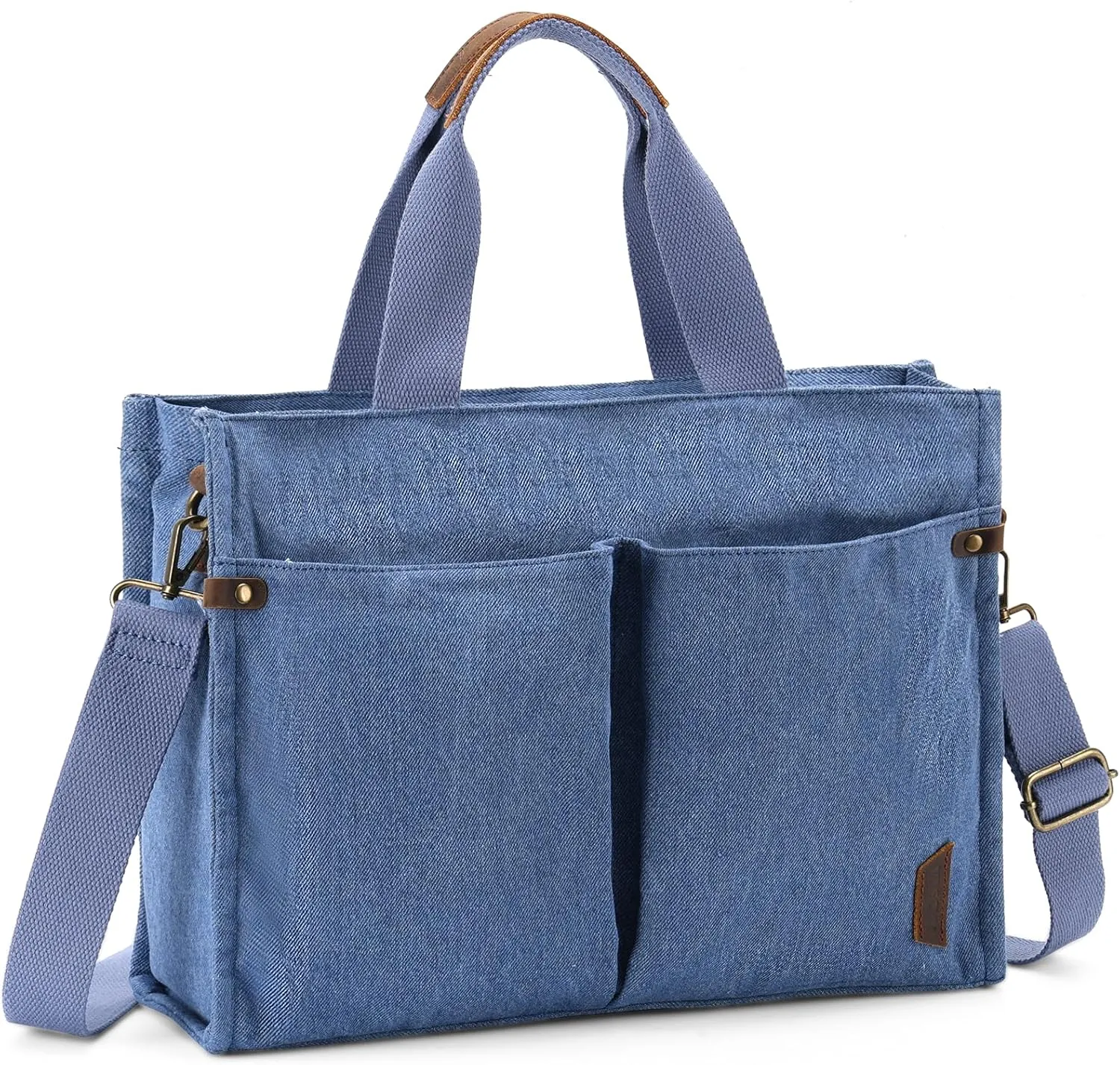 VASCHY Canvas Tote Bag for Women, Casual Sturdy Work Satchel Teachers Tote Purse with Zippers Pockets Crossbody Shoulder Bag