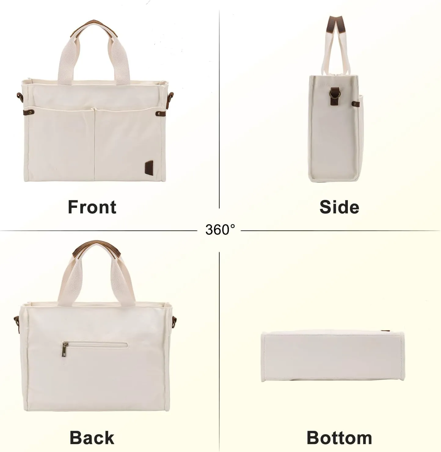 VASCHY Canvas Tote Bag for Women, Casual Sturdy Work Satchel Teachers Tote Purse with Zippers Pockets Crossbody Shoulder Bag