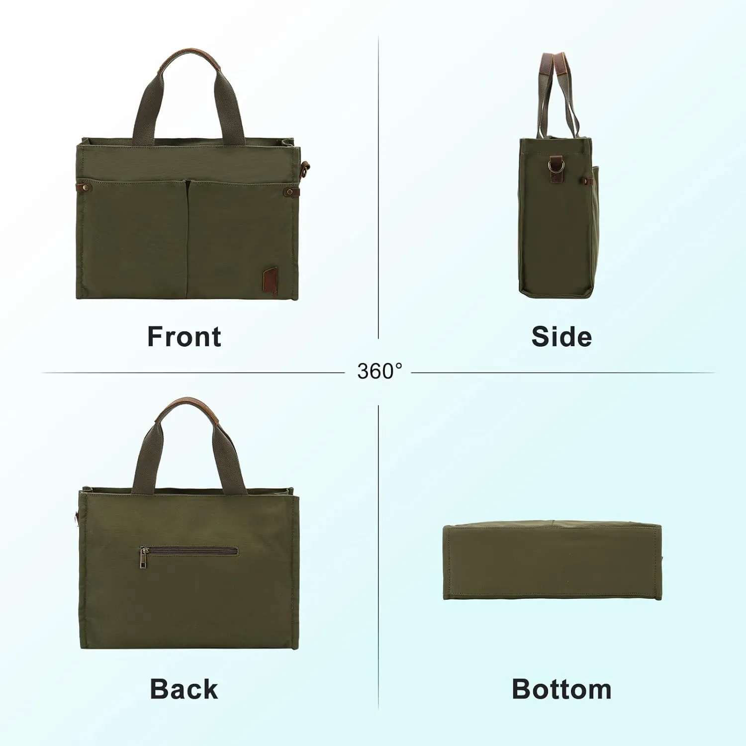 VASCHY Canvas Tote Bag for Women, Casual Sturdy Work Satchel Teachers Tote Purse with Zippers Pockets Crossbody Shoulder Bag