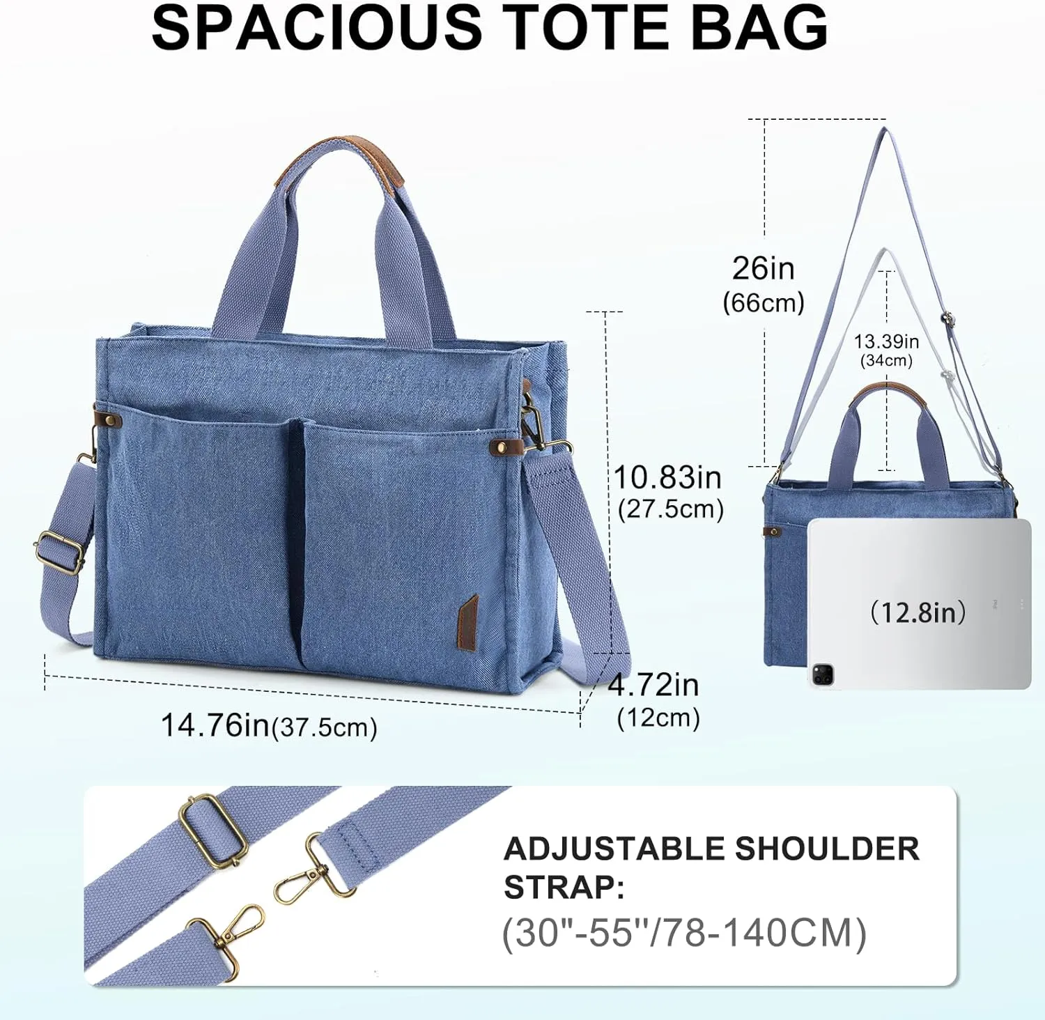 VASCHY Canvas Tote Bag for Women, Casual Sturdy Work Satchel Teachers Tote Purse with Zippers Pockets Crossbody Shoulder Bag