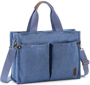 VASCHY Canvas Tote Bag for Women, Casual Sturdy Work Satchel Teachers Tote Purse with Zippers Pockets Crossbody Shoulder Bag