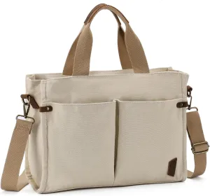 VASCHY Canvas Tote Bag for Women, Casual Sturdy Work Satchel Teachers Tote Purse with Zippers Pockets Crossbody Shoulder Bag