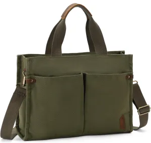 VASCHY Canvas Tote Bag for Women, Casual Sturdy Work Satchel Teachers Tote Purse with Zippers Pockets Crossbody Shoulder Bag