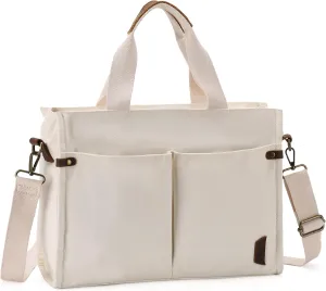 VASCHY Canvas Tote Bag for Women, Casual Sturdy Work Satchel Teachers Tote Purse with Zippers Pockets Crossbody Shoulder Bag