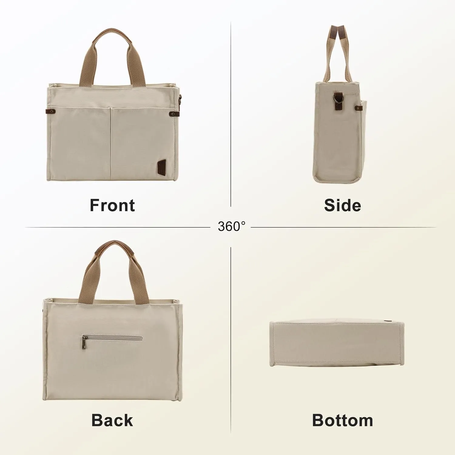 VASCHY Canvas Tote Bag for Women, Casual Sturdy Work Satchel Teachers Tote Purse with Zippers Pockets Crossbody Shoulder Bag
