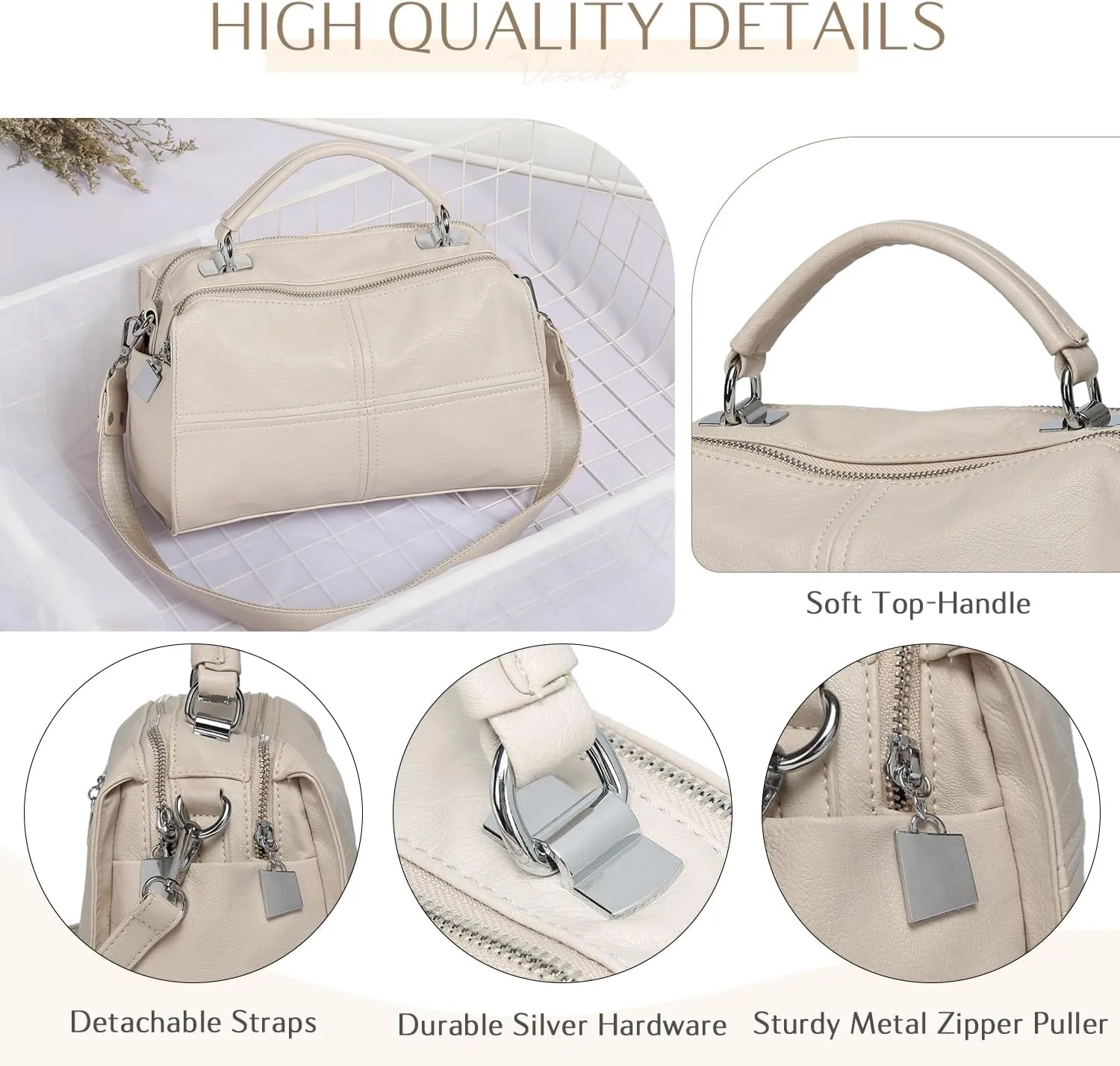 VASCHY Crossbody Bags for Women, Vegan Leather Top Handle Satchel Handbag Fashion Shoulder Bag Purse