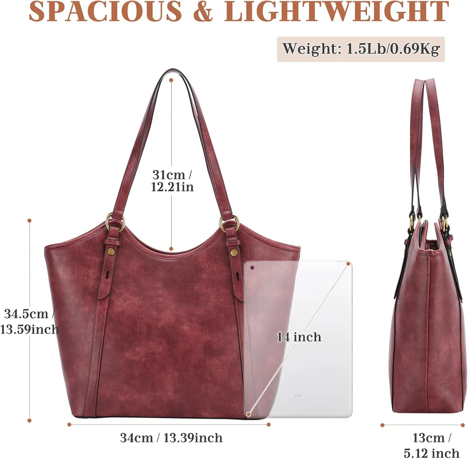 VASCHY Tote Bag Purse for Women, Fashion Large Vegan Leather Top Handle Satchel Shoulder Bag Handbag with Zipper for Work