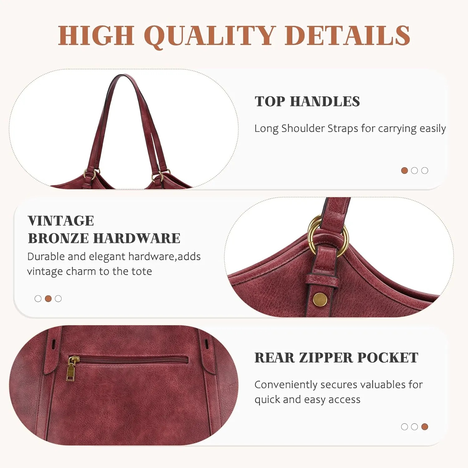 VASCHY Tote Bag Purse for Women, Fashion Large Vegan Leather Top Handle Satchel Shoulder Bag Handbag with Zipper for Work