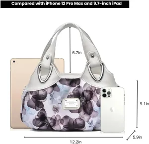 Vegan Leather Tote Bag for Women,Soft Trendy Slouchy Hobo Purses with Floral Style for Everyday Work Shopping