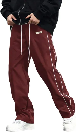 Verdusa Men's Track Pants Straight Leg Acitve Streetwear Elastic Waist Parachute Pants with Pockets