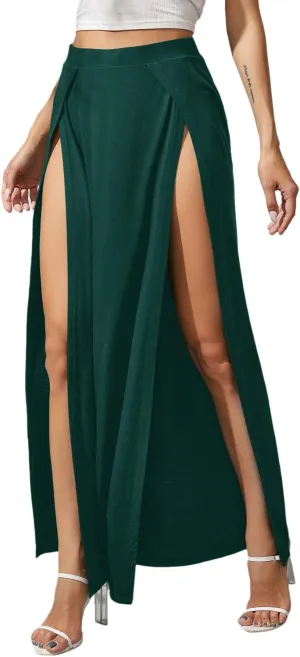 Verdusa Women's Elastic Waist High Split Wrap Flowy Long Maxi Skirt