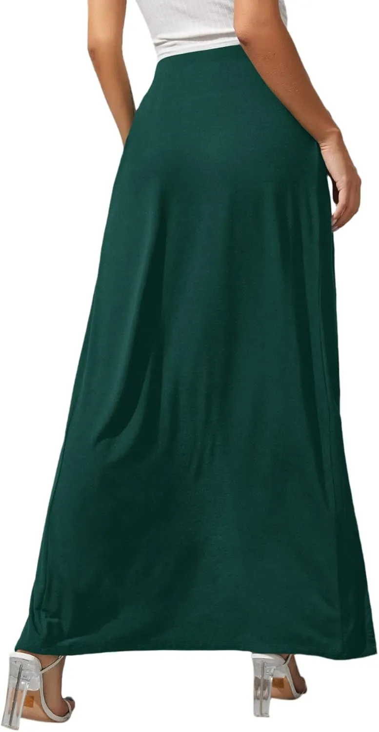 Verdusa Women's Elastic Waist High Split Wrap Flowy Long Maxi Skirt