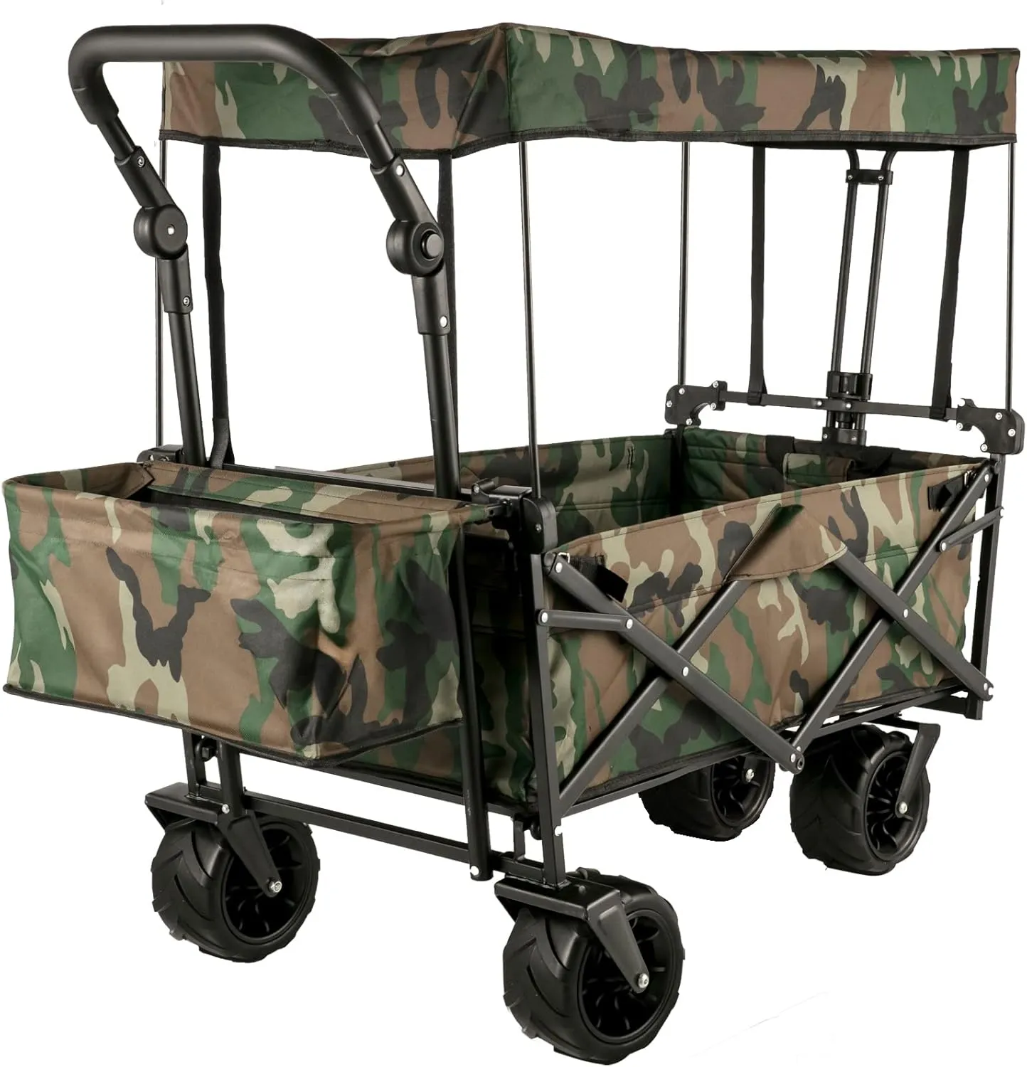 VEVOR Collapsible Wagon with Canopy, 220lbs Foldable Wagon, Beach Wagon Cart with Big Wheels and Canopy with Adjustable Push Pulling Handles