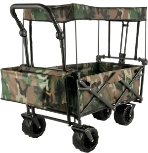 VEVOR Collapsible Wagon with Canopy, 220lbs Foldable Wagon, Beach Wagon Cart with Big Wheels and Canopy with Adjustable Push Pulling Handles