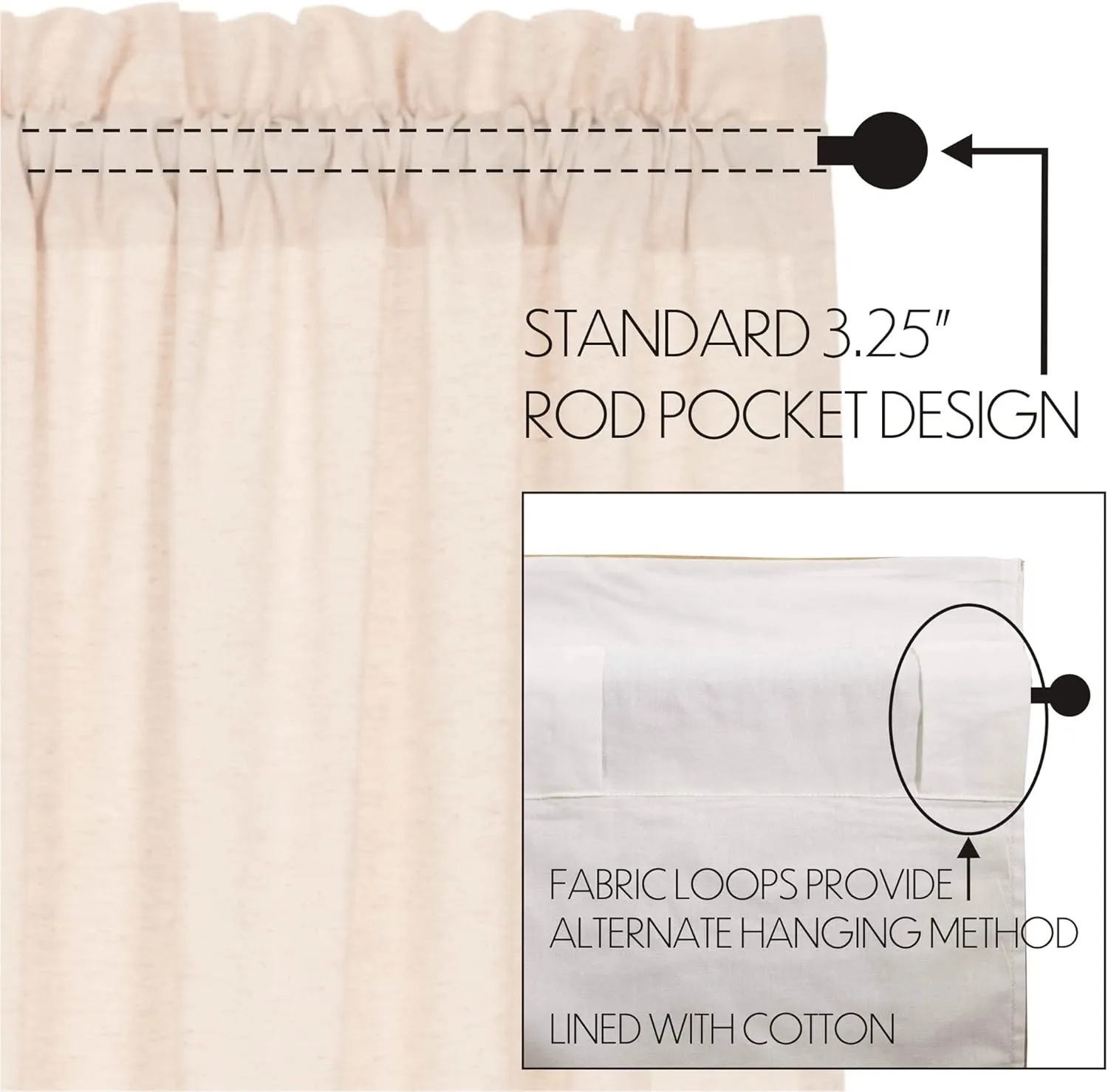 VHC Brands Simple Life Flax Natural Country Farmhouse Window Curtain Prairie Long Panel Set of 2 84x36x18