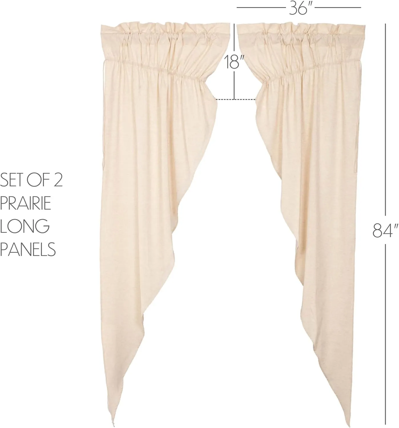 VHC Brands Simple Life Flax Natural Country Farmhouse Window Curtain Prairie Long Panel Set of 2 84x36x18