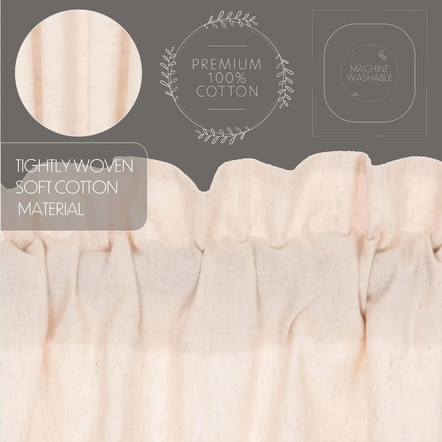 VHC Brands Simple Life Flax Natural Country Farmhouse Window Curtain Prairie Long Panel Set of 2 84x36x18