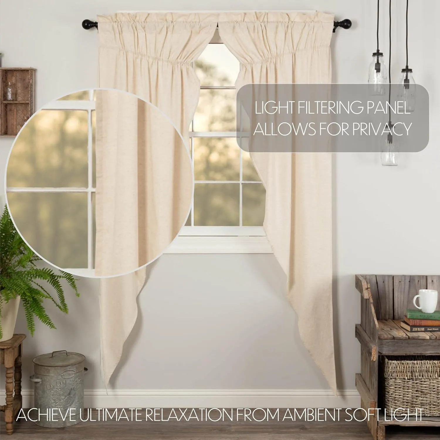 VHC Brands Simple Life Flax Natural Country Farmhouse Window Curtain Prairie Long Panel Set of 2 84x36x18
