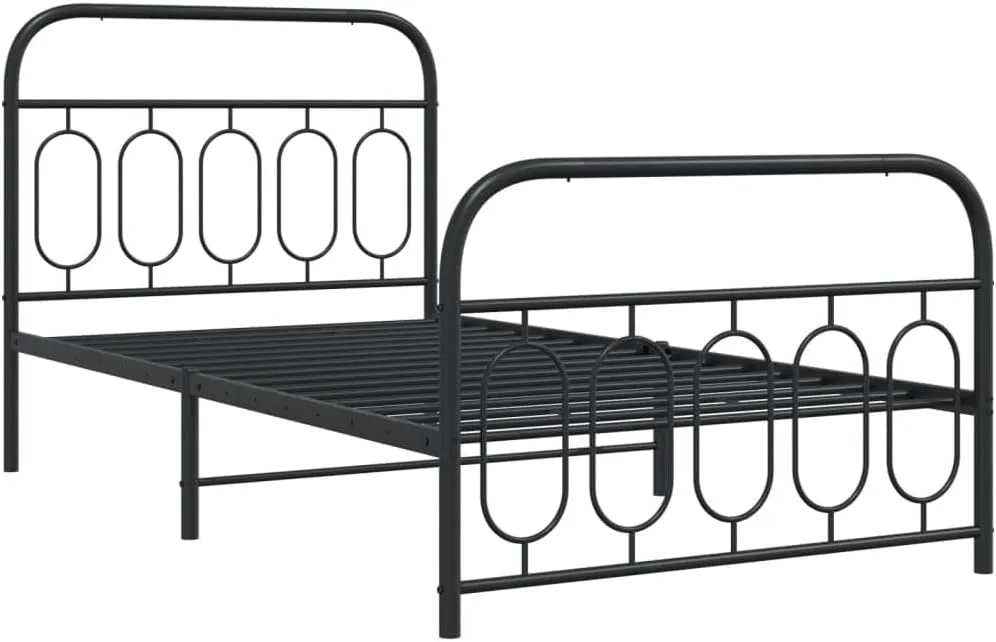 vidaXL Bed Frame Black Steel Single Black Bed Frame Rectangular